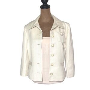 Ann Taylor Ivory Linen Cotton Textured Blazer Jacket Size 6 3/4 Sleeve Old Money